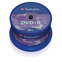 Диск DVD+R Verbatim 4.7 ГБ 16x cake box 43550 (50 штук в упаковке) фото Диск DVD+R Verbatim 4.7 ГБ 16x cake box 43550 (50 штук в упаковке)