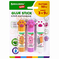 Клей-карандаш "Лапки" Cat Paw, 9 г, фигурный колпачок, 3 шт. на блистере, BRAUBERG KIDS, 271982 фото Клей-карандаш "Лапки" Cat Paw, 9 г, фигурный колпачок, 3 шт. на блистере, BRAUBERG KIDS, 271982