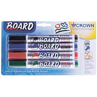 Набор маркеров для белых досок Crown "Multi Board" 04цв., пулевидный, 3мм, блистер фото Набор маркеров для белых досок Crown "Multi Board" 04цв., пулевидный, 3мм, блистер