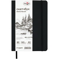 Скетчбук 80л., А5 Гамма "Студия", черный, твердая обложка, на резинке, белая, 140г/м2 фото Скетчбук 80л., А5 Гамма "Студия", черный, твердая обложка, на резинке, белая, 140г/м2