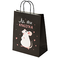 Пакет подарочный (1 штука) 26х13х32 см (L) "Ля, ты!", крафт, ЗОЛОТАЯ СКАЗКА, 700848