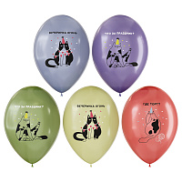 Воздушные шары, 10шт., М12/30см, MESHU "Birthday cat", пастель, ассорти фото Воздушные шары, 10шт., М12/30см, MESHU "Birthday cat", пастель, ассорти