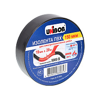 Изолента Unibob ПВХ черная 19 мм х 20 м черная фото Изолента Unibob ПВХ черная 19 мм х 20 м черная