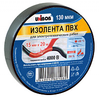 Изолента Unibob ПВХ черная 15 мм х 20 м черная фото Изолента Unibob ПВХ черная 15 мм х 20 м черная