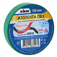 Изолента Unibob ПВХ зеленая 15 мм х 10 м зеленая фото Изолента Unibob ПВХ зеленая 15 мм х 10 м зеленая