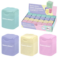 Точилка кросс-серия "PASTEL", с контейнером, корпус ассорти, BRAUBERG, 273255