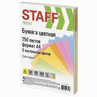 Бумага цветная STAFF "Profit", А4, 80 г/м2, 250 л. (5 цв. х 50 л.), пастель, для офиса и дома, 110890 фото Бумага цветная STAFF "Profit", А4, 80 г/м2, 250 л. (5 цв. х 50 л.), пастель, для офиса и дома, 110890