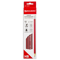 Карандаши чернографитные BRAUBERG НАБОР 12 шт., "ZTX", HB, с резинкой, красный корпус, картонная упаковка, 180671 фото Карандаши чернографитные BRAUBERG НАБОР 12 шт., "ZTX", HB, с резинкой, красный корпус, картонная упаковка, 180671