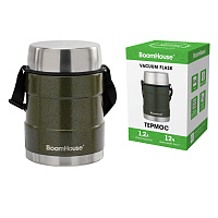 Термос 1,2 л для еды/напитков с широким горлом, BOOMHOUSE (БумХаус) RIBBED, контейнер, нержавеющая сталь SUS304, 700323