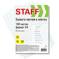 Бумага писчая в клетку А4, 65 г/м2, 100 листов, Россия, белизна 92% (ISO), STAFF, 115343 фото Бумага писчая в клетку А4, 65 г/м2, 100 листов, Россия, белизна 92% (ISO), STAFF, 115343