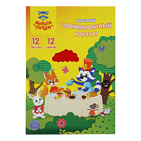 Картон цветной А4, Мульти-Пульти, 12л., 12цв., гофрированный, "Енот в волшебном мире