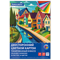 Картон цветной А4 ТОНИРОВАННЫЙ В МАССЕ, 20 листов, 20 цветов, склейка, 180 г/м2, BRAUBERG, 116342 фото Картон цветной А4 ТОНИРОВАННЫЙ В МАССЕ, 20 листов, 20 цветов, склейка, 180 г/м2, BRAUBERG, 116342