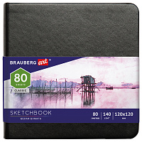 Скетчбук, белая бумага 140 г/м2 120х120 мм, 80 л., КОЖЗАМ, резинка, BRAUBERG ART CLASSIC, черный, 113181 фото Скетчбук, белая бумага 140 г/м2 120х120 мм, 80 л., КОЖЗАМ, резинка, BRAUBERG ART CLASSIC, черный, 113181