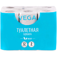 Бумага туалетная Vega 2-слойная, 12шт., эко, 15м, тиснение, белая фото Бумага туалетная Vega 2-слойная, 12шт., эко, 15м, тиснение, белая