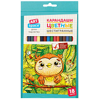 Карандаши цветные ArtSpace "Милые зверушки", 18цв., заточен., картон, европодвес фото Карандаши цветные ArtSpace "Милые зверушки", 18цв., заточен., картон, европодвес