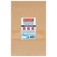 Пакеты дой-пак с замком ZIP LOCK, крафт с окном 60 мм, 200х300 + 50 мм, КОМПЛЕКТ 100 штук, 150 мкм, BRAUBERG, 700694