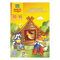 Картон цветной А4, Мульти-Пульти, 10л., 10цв., лакированный, в папке, "Приключения Енота фото Картон цветной А4, Мульти-Пульти, 10л., 10цв., лакированный, в папке, "Приключения Енота