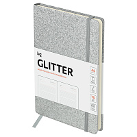 Ежедневник недатированный, А6, 136л., твердый переплет, диз. картон, BG "Glitter. Silver", серебристый, на резинке, карман фото Ежедневник недатированный, А6, 136л., твердый переплет, диз. картон, BG "Glitter. Silver", серебристый, на резинке, карман
