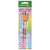 Кисти c силиконовой вставкой ПОНИ набор 3 шт. (круглые №3, 4, 5), блистер, BRAUBERG KIDS, 201096