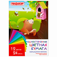 Цветная бумага А4 газетная, 24 листа, 12 цветов, на скобе, ПИФАГОР, 200х280 мм, "Мишка с Пчелами", 115484 фото Цветная бумага А4 газетная, 24 листа, 12 цветов, на скобе, ПИФАГОР, 200х280 мм, "Мишка с Пчелами", 115484