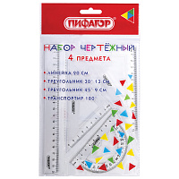 Набор чертежный ПИФАГОР (линейка 20 см, 2 треугольника, транспортир), прозрачный, 210852 фото Набор чертежный ПИФАГОР (линейка 20 см, 2 треугольника, транспортир), прозрачный, 210852