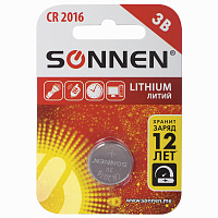Батарейка литиевая SONNEN Lithium CR2016 "таблетка, дисковая, кнопочная" 1 шт., блистер, 451972 фото Батарейка литиевая SONNEN Lithium CR2016 "таблетка, дисковая, кнопочная" 1 шт., блистер, 451972