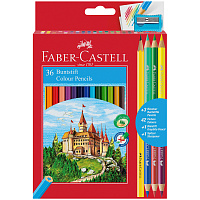 Карандаши цветные Faber-Castell "Замок", 36цв., шестигр., заточ.+6цв.+ч/г кар.+точилка, картон, европодвес фото Карандаши цветные Faber-Castell "Замок", 36цв., шестигр., заточ.+6цв.+ч/г кар.+точилка, картон, европодвес