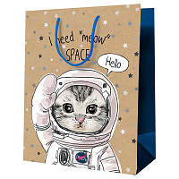 Пакет подарочный 18*23*10см MESHU "Космический кот", крафт фото Пакет подарочный 18*23*10см MESHU "Космический кот", крафт