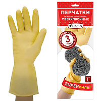 Перчатки МНОГОРАЗОВЫЕ латексные SUPER СИЛА СВЕРХПРОЧНЫЕ, бежевые, размер L (большой), вес 98 г, Komfi, ADM, 20074 фото Перчатки МНОГОРАЗОВЫЕ латексные SUPER СИЛА СВЕРХПРОЧНЫЕ, бежевые, размер L (большой), вес 98 г, Komfi, ADM, 20074