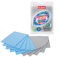 Салфетки губчатые для уборки кухни 15х18 см, ЦЕЛЛЮЛОЗНЫЕ, КОМПЛЕКТ 10 шт., 5 серых / 5 голубых, LAIMA, 700268