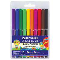 Фломастеры BRAUBERG "АКАДЕМИЯ", 10 цветов, вентилируемый колпачок, ПВХ упаковка, 151410 фото Фломастеры BRAUBERG "АКАДЕМИЯ", 10 цветов, вентилируемый колпачок, ПВХ упаковка, 151410