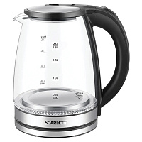 Чайник SCARLETT SC-EK27G103, 1,8 л, 1800 Вт, закрытый нагревательный элемент, стекло, черный фото Чайник SCARLETT SC-EK27G103, 1,8 л, 1800 Вт, закрытый нагревательный элемент, стекло, черный