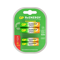 Батарейки аккумуляторные GP ReEnergy Ni-Mh НАБОР 8 шт. (ПРОМО 4+4), AA+ААА (HR6+HR03), 2000 mAh + 750 mAh, 210AAHC/75AAAHC фото Батарейки аккумуляторные GP ReEnergy Ni-Mh НАБОР 8 шт. (ПРОМО 4+4), AA+ААА (HR6+HR03), 2000 mAh + 750 mAh, 210AAHC/75AAAHC