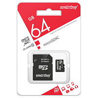 Карта памяти SmartBuy MicroSDHC 64GB, Class 10, скорость чтения 20Мб/сек (с адаптером SD) фото Карта памяти SmartBuy MicroSDHC 64GB, Class 10, скорость чтения 20Мб/сек (с адаптером SD)