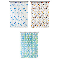 Шторка для ванной PEVA, 180х180 см, кольца в комплекте, 3 дизайна ассорти, МОРЕ, PRIMILA (ПРИМИЛА), 700074