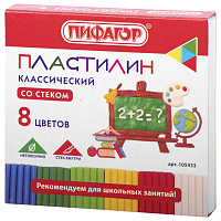 Пластилин классический ПИФАГОР ШКОЛЬНЫЙ, 8 цветов, 120 г, со стеком, 105433 фото Пластилин классический ПИФАГОР ШКОЛЬНЫЙ, 8 цветов, 120 г, со стеком, 105433