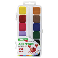 Краски акварельные BRAUBERG KIDS, медовые, 24 цвета, квадратные кюветы, пластиковый пенал, 192284 фото Краски акварельные BRAUBERG KIDS, медовые, 24 цвета, квадратные кюветы, пластиковый пенал, 192284