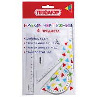 Набор чертежный ПИФАГОР (линейка 16 см, 2 треугольника, транспортир), прозрачный, европодвес, 210850 фото Набор чертежный ПИФАГОР (линейка 16 см, 2 треугольника, транспортир), прозрачный, европодвес, 210850