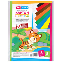 Картон цветной А4 двустор., ArtSpace, 8л., 8цв., мелованный, в пакете фото Картон цветной А4 двустор., ArtSpace, 8л., 8цв., мелованный, в пакете