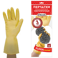 Перчатки МНОГОРАЗОВЫЕ латексные SUPER СИЛА СВЕРХПРОЧНЫЕ, бежевые, размер M (средний), вес 96 г, Komfi, ADM, 20073 фото Перчатки МНОГОРАЗОВЫЕ латексные SUPER СИЛА СВЕРХПРОЧНЫЕ, бежевые, размер M (средний), вес 96 г, Komfi, ADM, 20073