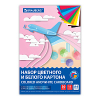 Набор цветного и белого картона немелованный A4 (белый – 10 л., цветной – 20 л., 10 цветов.), BRAUBERG, 200х290, Superjet, 116422 фото Набор цветного и белого картона немелованный A4 (белый – 10 л., цветной – 20 л., 10 цветов.), BRAUBERG, 200х290, Superjet, 116422