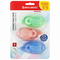 Корректирующая лента BRAUBERG PASTEL, 5 мм x 12 м, механизм перемотки, ВЫГОДНАЯ УПАКОВКА 3 штуки в блистере, 271252 фото Корректирующая лента BRAUBERG PASTEL, 5 мм x 12 м, механизм перемотки, ВЫГОДНАЯ УПАКОВКА 3 штуки в блистере, 271252