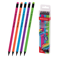 Набор карандашей чернографитных BRAUBERG "ULTRA COLOR" 12 шт., HB, с ластиком, пластиковые, 181710