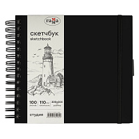 Скетчбук 100л., 200*200 Гамма "Студия", на спирали, черный, твердая обложка, на резинке, слоновая кость, 110г/м2 фото Скетчбук 100л., 200*200 Гамма "Студия", на спирали, черный, твердая обложка, на резинке, слоновая кость, 110г/м2