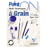 Скетчбук - альбом для смешанных техник 20л., А5 Clairefontaine "Paint ON with grain", на склейке, экстра-белый, 250г/м2 фото Скетчбук - альбом для смешанных техник 20л., А5 Clairefontaine "Paint ON with grain", на склейке, экстра-белый, 250г/м2