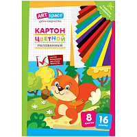 Картон цветной А4, ArtSpace, 16л., 8цв., мелованный, в папке, "Белочка фото Картон цветной А4, ArtSpace, 16л., 8цв., мелованный, в папке, "Белочка