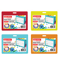 Бейдж горизонтальный (54х90 мм) АССОРТИ, голубой, красный, салатовый, оранжевый, BRAUBERG ULTRA COLOR, 238822