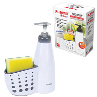 Дозатор для моющего средства, органайзер кухонный + губка, БЕЛЫЙ, 8х20х16 см, LAIMA HOME, 700048 фото Дозатор для моющего средства, органайзер кухонный + губка, БЕЛЫЙ, 8х20х16 см, LAIMA HOME, 700048