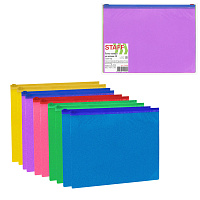 Папка-конверт на молнии МАЛОГО ФОРМАТА (180х250 мм) А5, цвет ассорти с блестками, 0,15 мм, STAFF, 274080