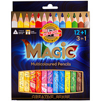 Карандаши с многоцветным грифелем KOH-I-NOOR "Magic", НАБОР 13 штук, трехгранные, утолщенный грифель 5,6 мм, натуральное дерево, 3408, 3408013001KS фото Карандаши с многоцветным грифелем KOH-I-NOOR "Magic", НАБОР 13 штук, трехгранные, утолщенный грифель 5,6 мм, натуральное дерево, 3408, 3408013001KS